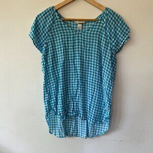 Christopher & Banks Coquette Gingham Blouse Medium Blue Checked Garden Tea Party